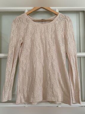 LOFT shear mesh lace top cream beige 82% cotton women's medium M